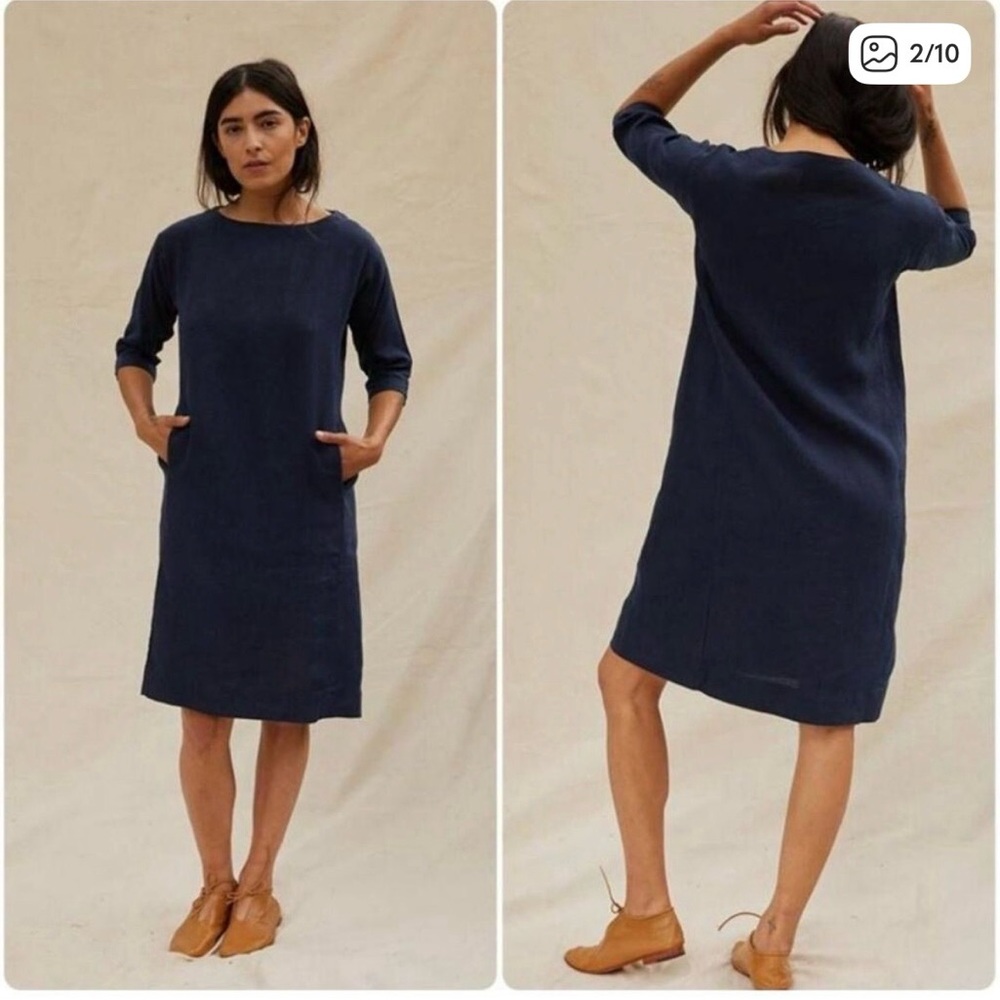 Sugar Candy Mountain Linen Nico Dress Sz M‎ Black Minimalist Neutral Natural USA